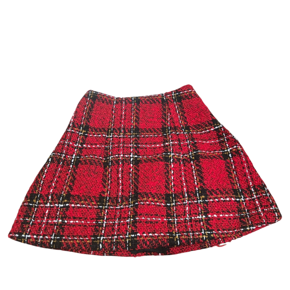Chic Red Plaid A-Line Skirt